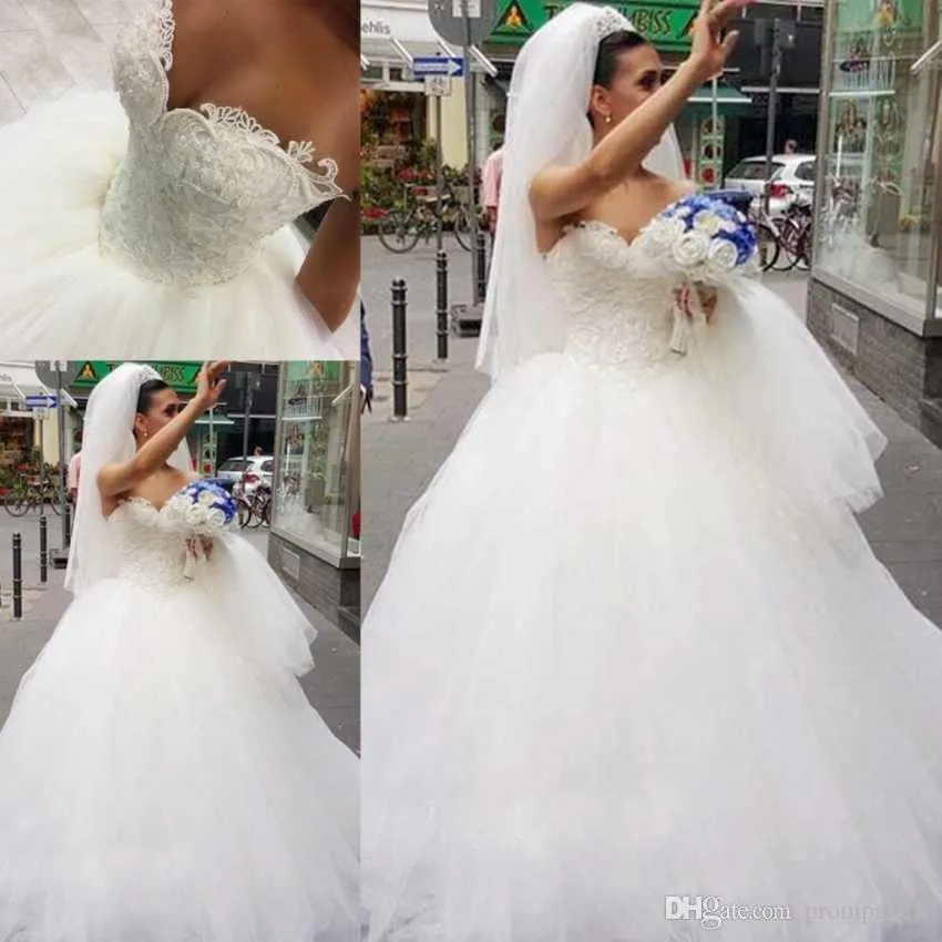 Vestido De Baile De Luxo Vestidos De Casamento Querida Lace Pérolas Vestidos De Casamento Plus Size Vestido De Noiva Até O Chão