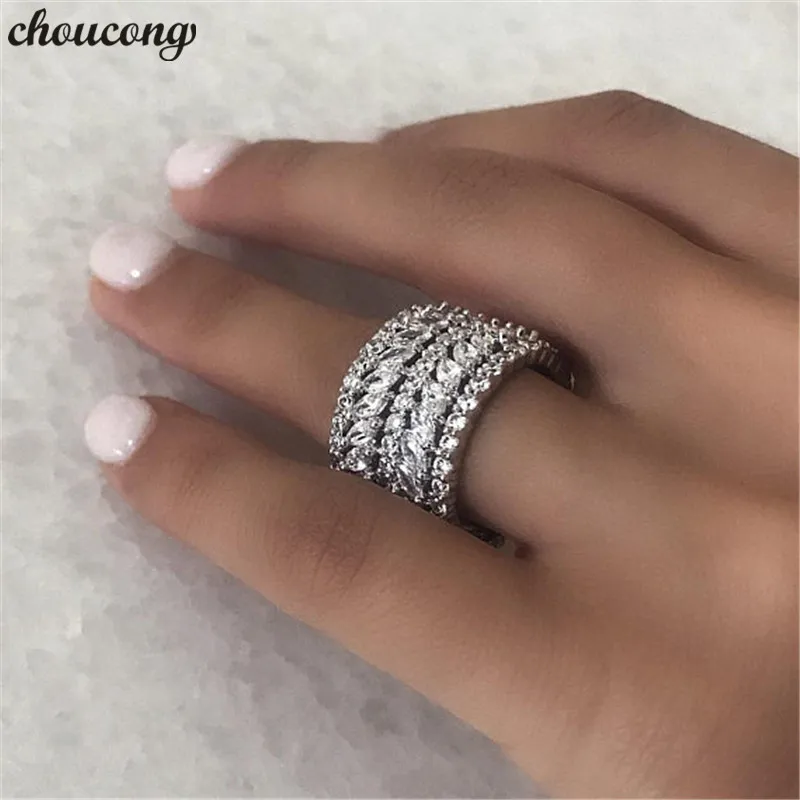 choucong Luxury Flower ring White Gold Filled Diamond Engagement Wedding Band Rings For Women men Jewelry