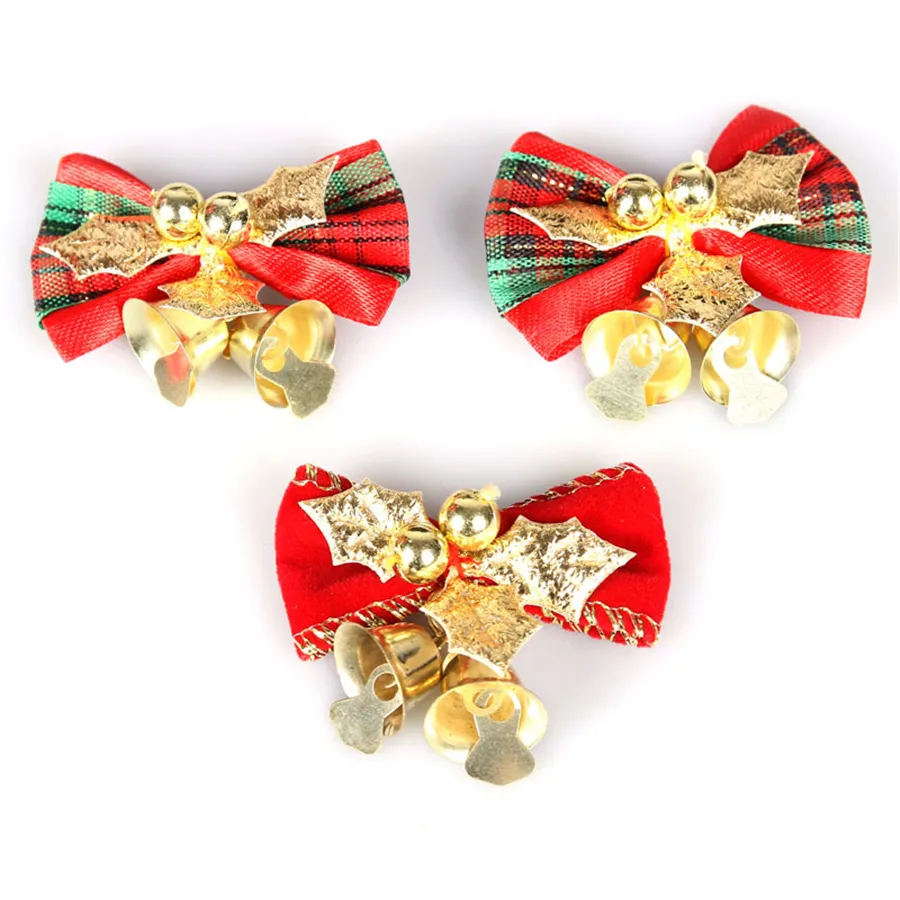 Christmas Bow with Bells Xmas Tree Pendant Hanging Ornaments Xmas Bowknot Decoration Crafts Supplies Party DIY Decor JK1910