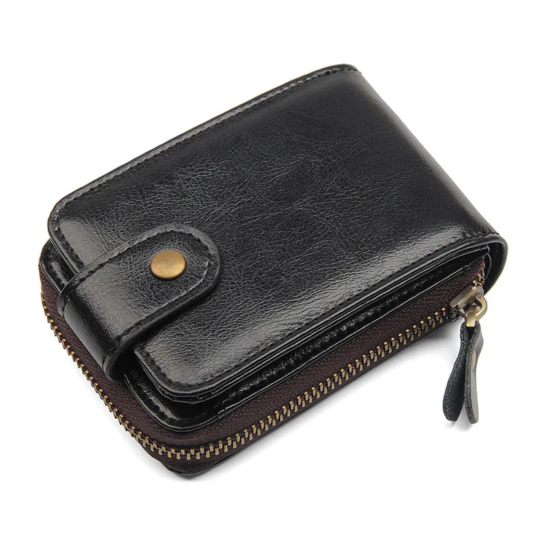 Hommes en cuir véritable CION CION PORTES VINTAGE Portefeuille Court Femmes Pochette de poche Porte-pièces Noir Bleu Zipper Coin Porte-monnaie RFID Titulaire de la carte de crédit pour hommes