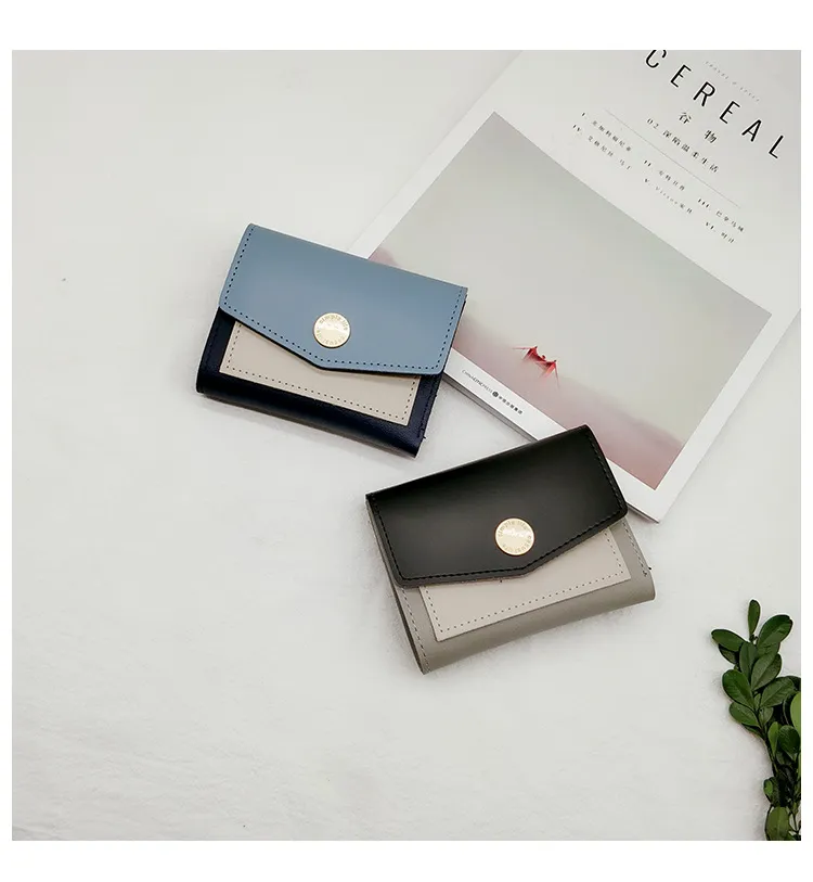 women two-tone short style wallets lady fashion zero purses female causal clutchs black/pink/coffee/green/blue color no1132