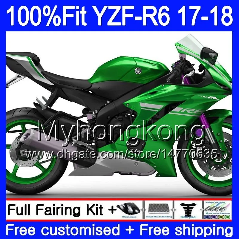 Corpo iniezione per YAMAHA YZF600 YZF R6 YZFR6 2017 2018 248HM.12 YZF 600 YZF R 6 YZF-600 Verde lucido nuovo YZF-R6 17 18 Kit carenature + 7Gifts