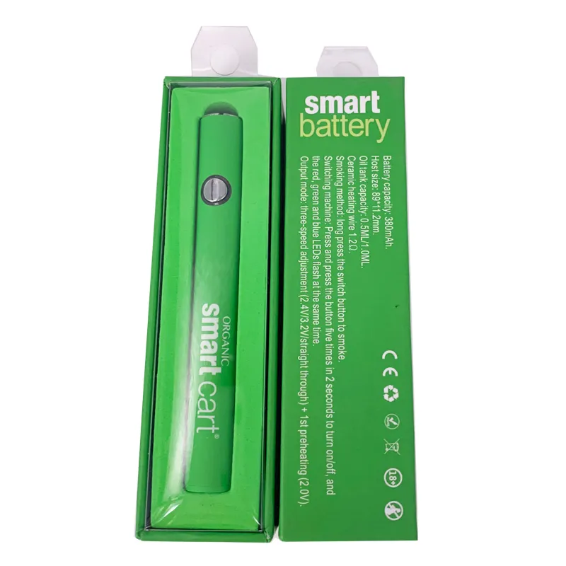 Smart Battery 510 Draadbatterij Vape Pennen Voorverwarmen Batterij Ego T-variabele spanning voor SmartCart Dikke Olie Vaporizer Pen Box Verpakking
