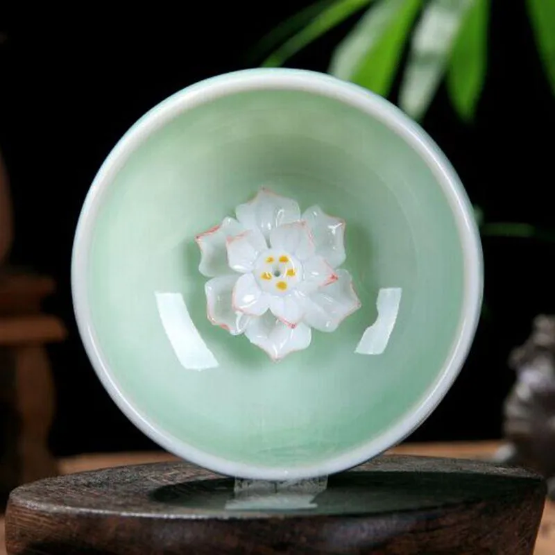 100% neue Marke Celadon Chinese Kung Fu Tea Set Lotus Pu ‚Er Tea Cups Hand -Painted Keramik geprägt Drachen Peony Karpfen Tea Cups