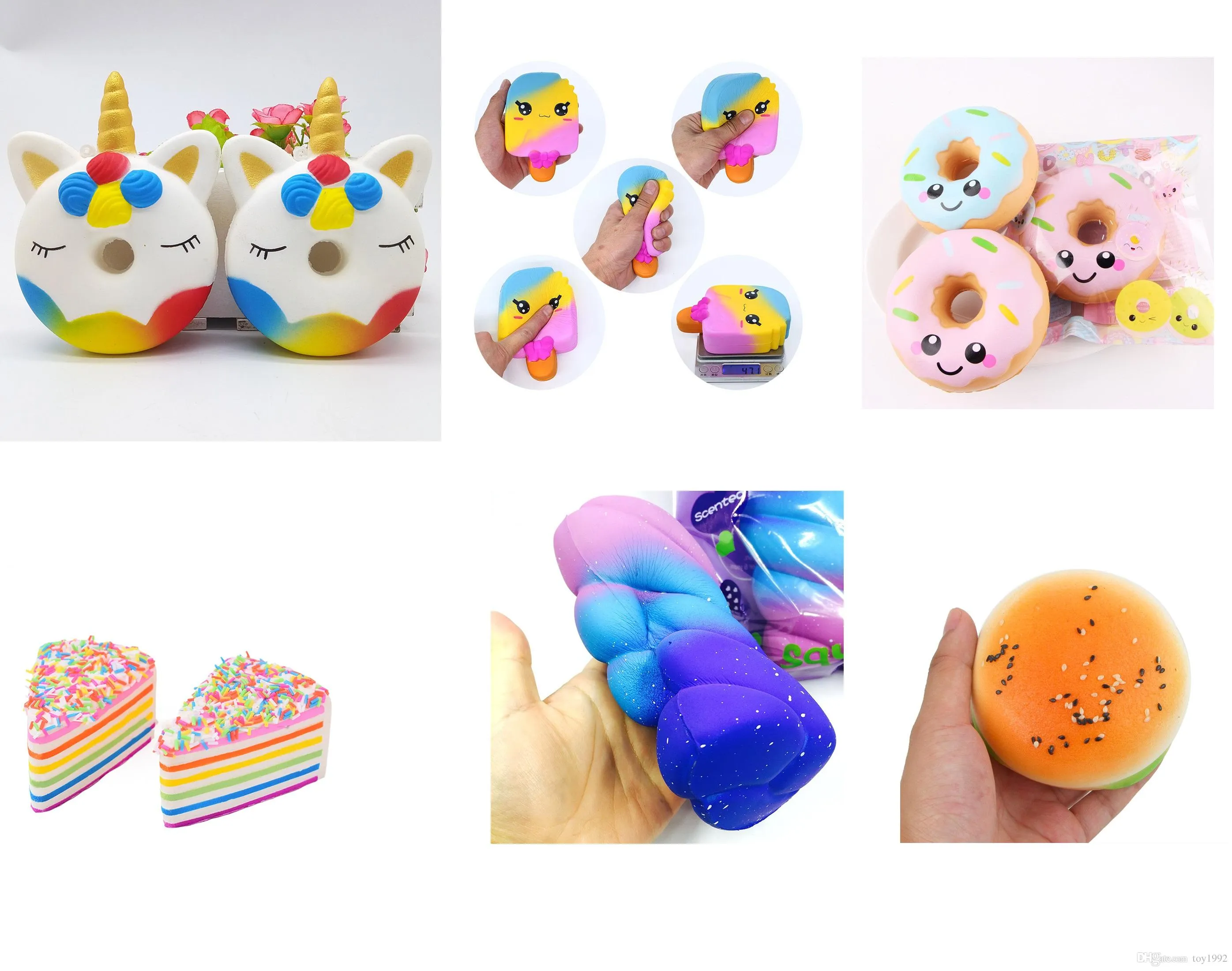Squishy Toys, Eis, Donuts, Hamburger, Kuchen, Marshmallows, langsamer Aufstieg, süße Handys mit Geschenken für Kinder zusammendrücken