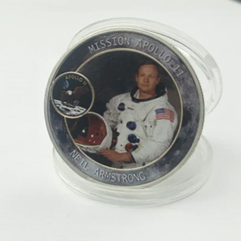 10 st Mission Apollo 11 Mynt Neil Michael Buzz Astronaut Hero Silver Plated 40 mm Lunar Probe Project Moon Decoration Coin