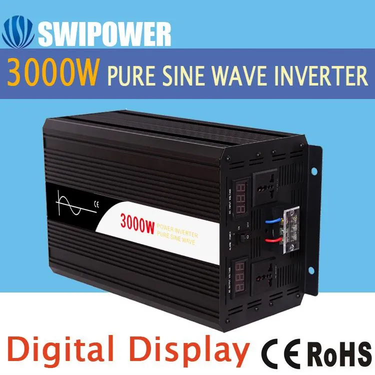 Livraison gratuite 3000W onduleur solaire à onde sinusoïdale pure DC 12V 24V 48V à AC 110V 220V affichage numérique