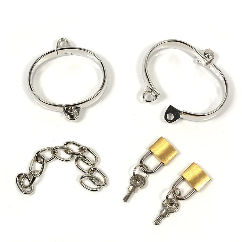 1 Pair Stainless Steel Female Male Handcuff Metal Ankle Cuffs Wrist Cuff For Couple bdsm Bondage Restraints Adult Game Sex Toys2