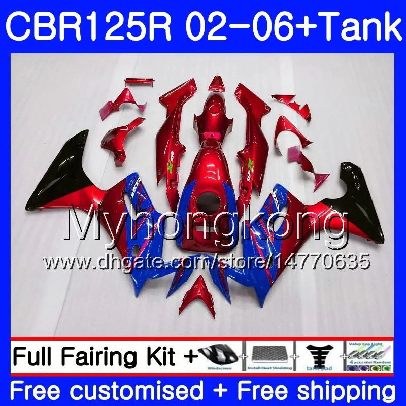 Corpo rosso blu lucido + serbatoio per HONDA CBR-125R CBR125R 2002 2003 2004 2005 2006 272HM.26 CBR 125CC 125 R 125R CBR125RR 02 03 04 05 06 Carenature