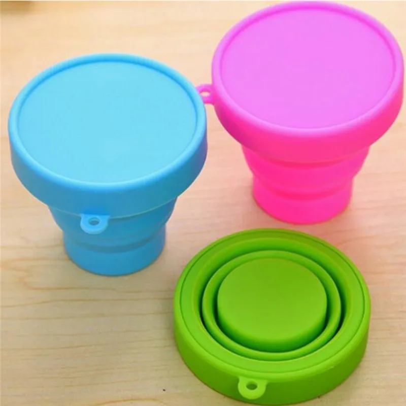 Outdoor sports portable silicone folding cup with lid water bottle travel telescopic cup business trip mouthwash cups B855