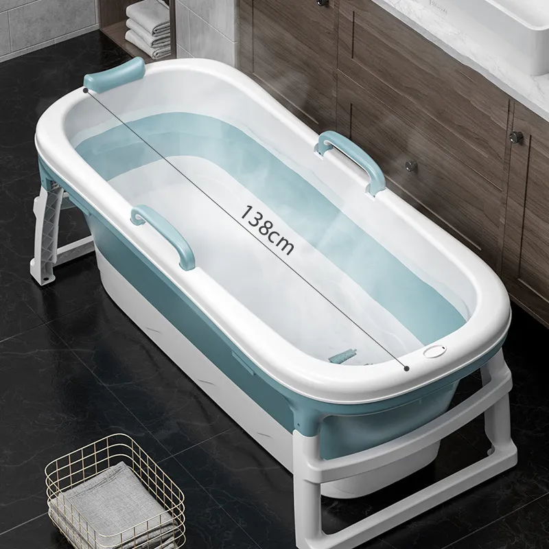 Bañera plegable ovalada, con tapón para agua, durable y de gran tamaño
