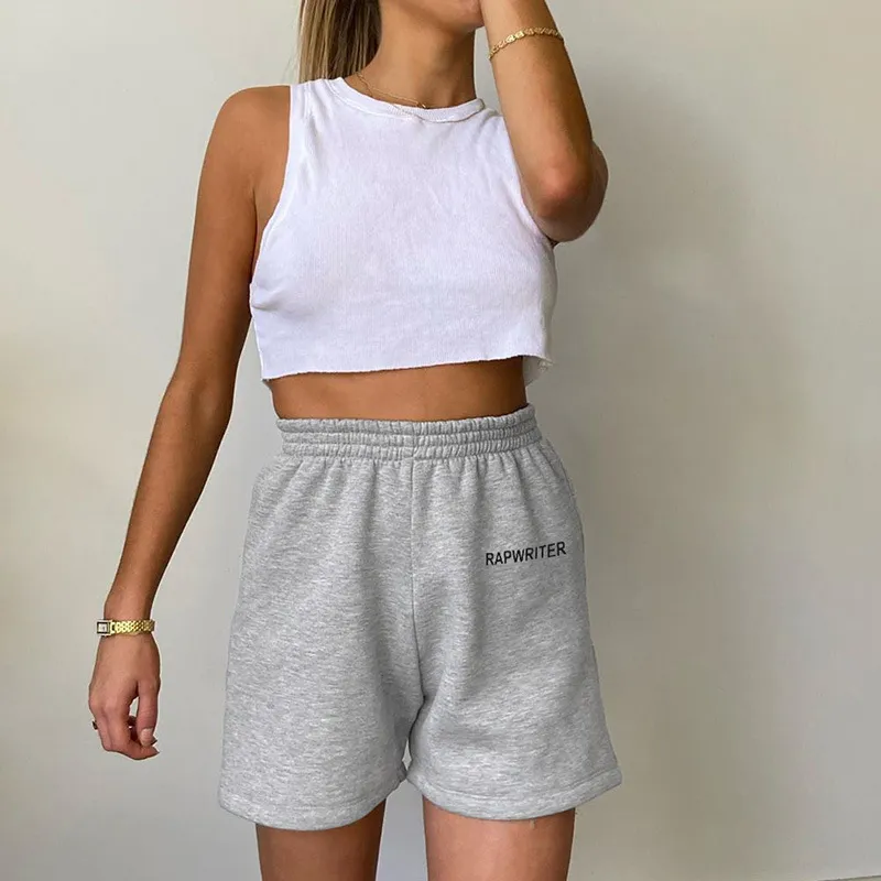 Rapgrount Womens Verão Sweatpants Shorts Carta Impressa Elástico