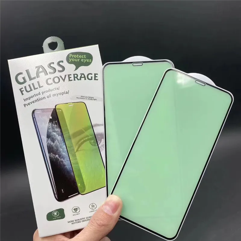 حماية العيون الزجاج الأخضر الخفيف المقبث لأجهزة iPhone 15 14 13 12 Pro XS Max XR Cover Full Cover Cool Glass Protector Glass With Retail Box