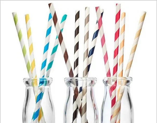 FDA Ekologiczne Kolorowe Papier Papierowy Słomki Chevron Stripe Dot Drink Paper Słomki Party Favor 25 sztuk / partia