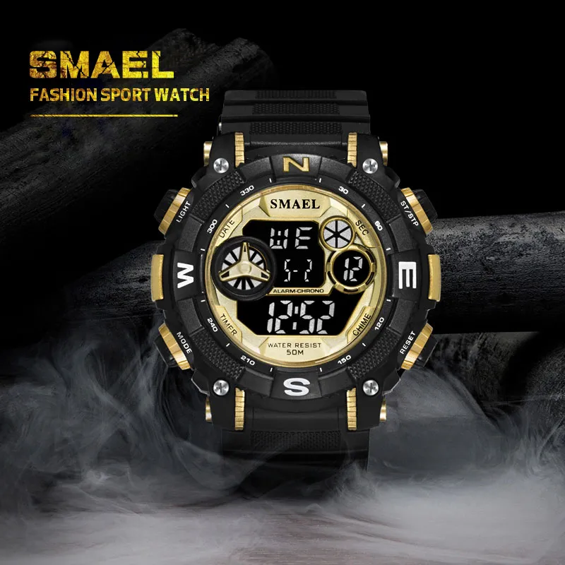 Digitala armbandsur Sports vattentät Smael Watch S Shock Montre Mens Military Watches Top Brand 1317 Men Watches Digital LED333F