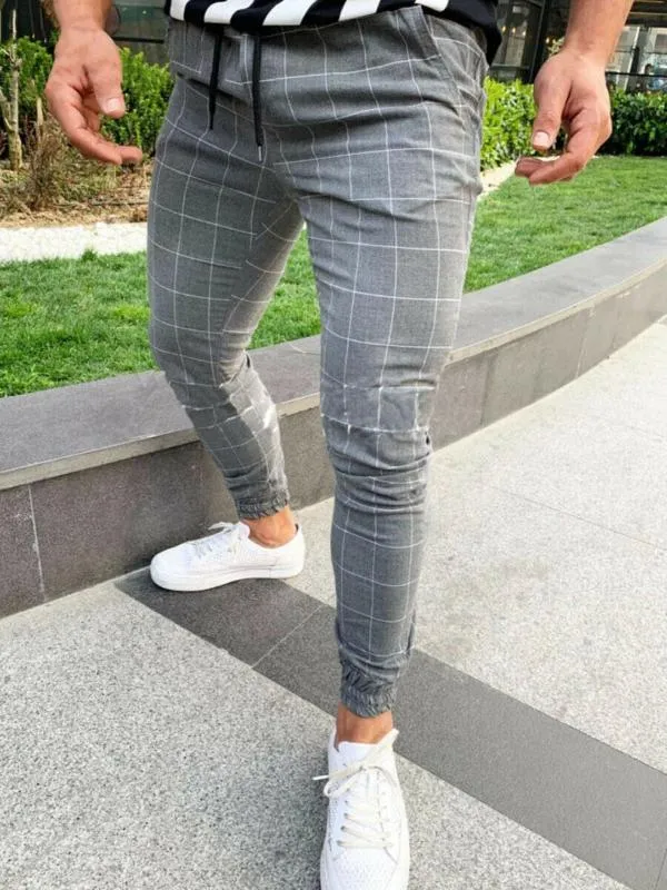 Men plaid track pants sales