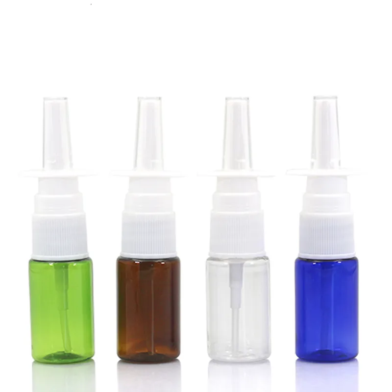 50PCS / الكثير 10ML الملونة الأنف رذاذ الأنف زجاجة زجاجة رذاذ الطبية PET زجاجة بلاستيكية صغيرة بخاخ زجاجات قابلة لإعادة التعبئة