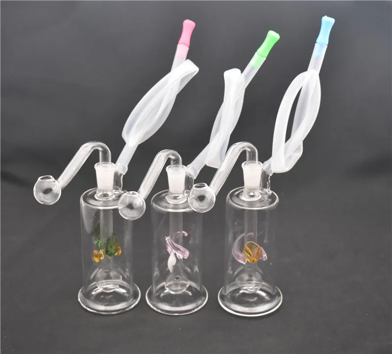 Mini Glass Oil Burner Bong Water Pipes with Recycler Dab Rig Hand Bongs Thick Pyrex Glass beaker bong with 10mm oil burner pipe and hose