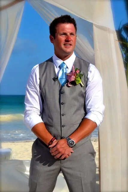 Gray Groom Vests For Beach Wedding Slim Fit England Style Groomsman Vest Wedding Waistcoat Vest Pants