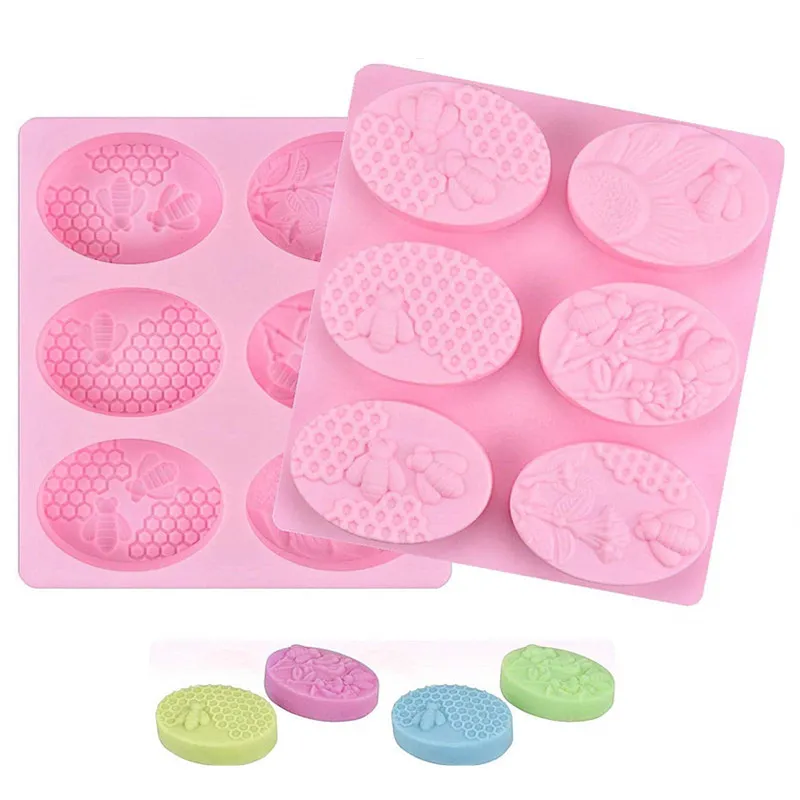 new arrival Hot sale 6 cavity pink Bees silicone soap mold soap molds silicon moulds baking soap moulds