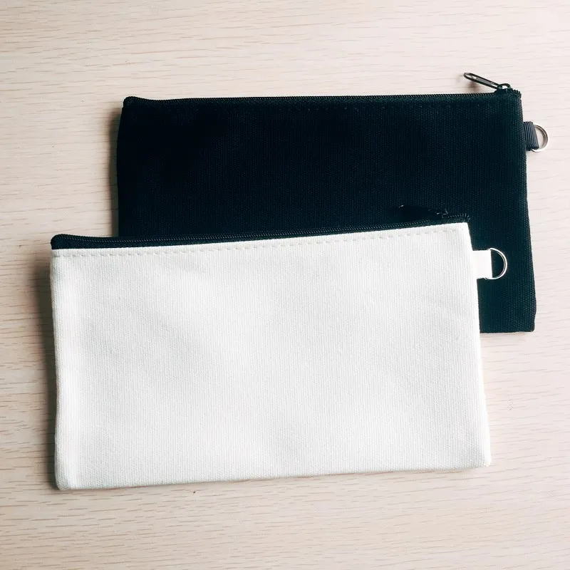 Boş tuval siyah fermuarlı kalem kılıfları kalem torbaları pamuk kozmetik çantalar makyaj çantaları cep telefonu debriyaj organizatörü