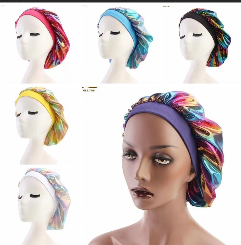 Mulheres Muçulmanas Stretch Larga Silda Setin Respirável Bandana Night Dormindo Turbante Headwrap Bonnet Chemo Cap Cabelo Acessórios