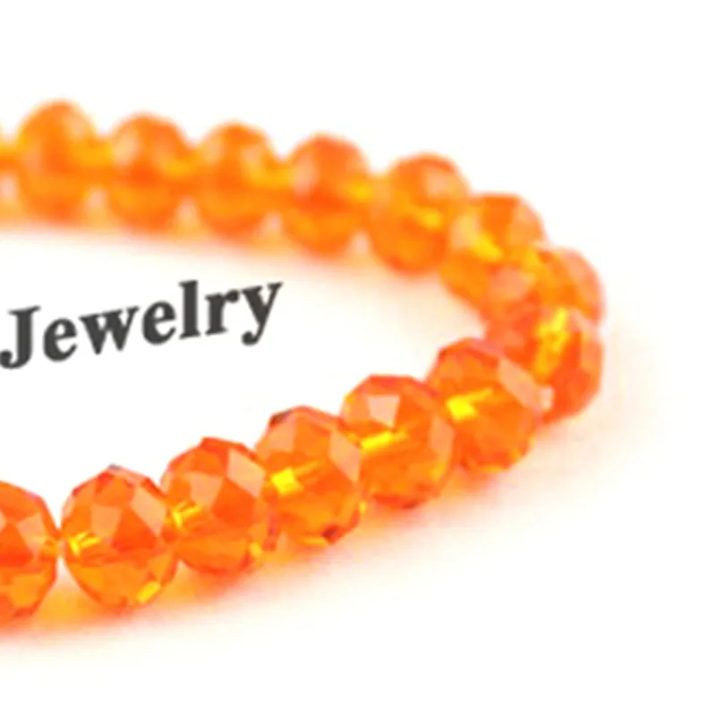 Orange Color 8mm Faceted Crystal Beaded Bracelet For Women Simple Style Stretchy Bracelets 20pcs lot Whole288k