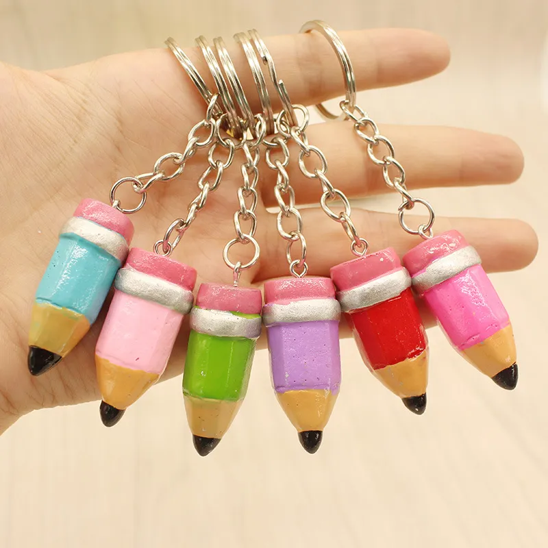 Crayon Key Rings 3D Pencil Keychains Resin Cute Cartoon Pencil Shaped Key Rings Holder ...