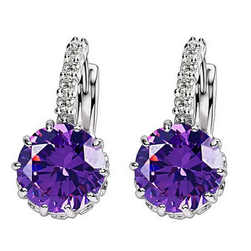 Boucles d'oreilles rondes en zircone cubique pour femmes filles mode 925 argent sterling plaqué zircon cristal diamant charme boucle d'oreille fête bijoux cadeaux