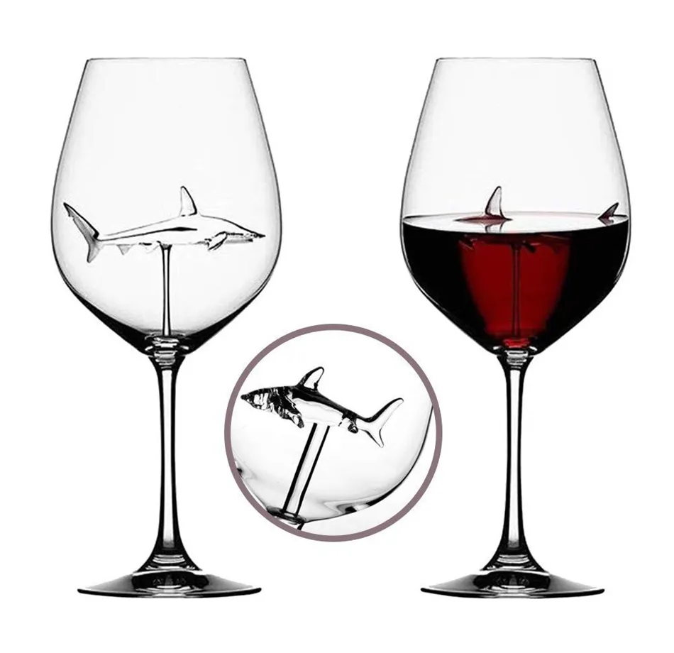 Red Wine Glasses - sem chumbo Titanium Cristal Elegância Original tubarão vidro de vinho vermelho com tubarão Dentro provindos longos Copos