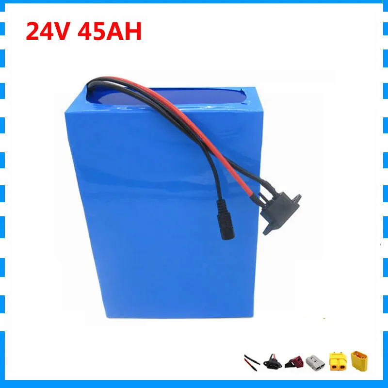 En gros 30 pcs/lot 1000 W 24 V li ion batterie 24 V 45AH batterie de scooter 24 V batterie de vélo 50A BMS avec chargeur 29.4 V 5A