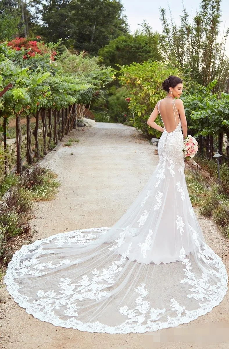 Backless Lace Mermaid Wedding Dress with V-Neck and Chapel Train for Plus  Size Garden Weddings from Dhgate Mermaid Wedding Dresses - price 245.08