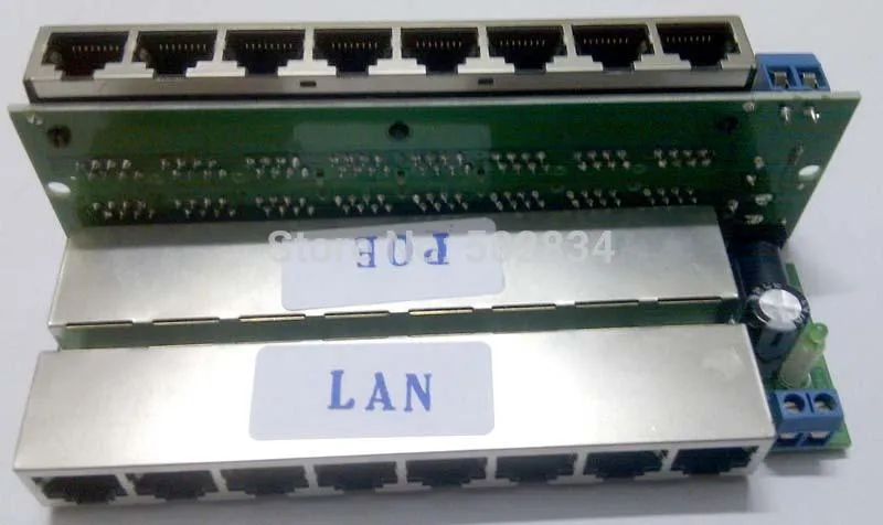 Freeshipping 10 sztuk / partia 8 Way Poe Wtryskiwacz Power nad Ethernet LAN DC Mężczyzna 5.5x2.1mm Adapter