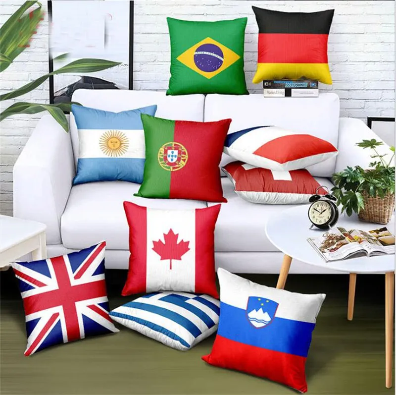 Fundas de almohada creativas con estampado de bandera nacional, regalo, fundas de cojín para silla de coche o sofá, funda de almohada desmontable para decoración del hogar, funda de cojín