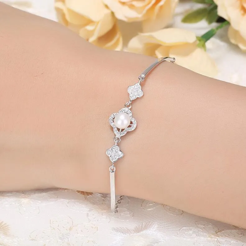 jewelry S925 steling silver bracelets three flowers pearl bracelets simple lovely for women hot fashion