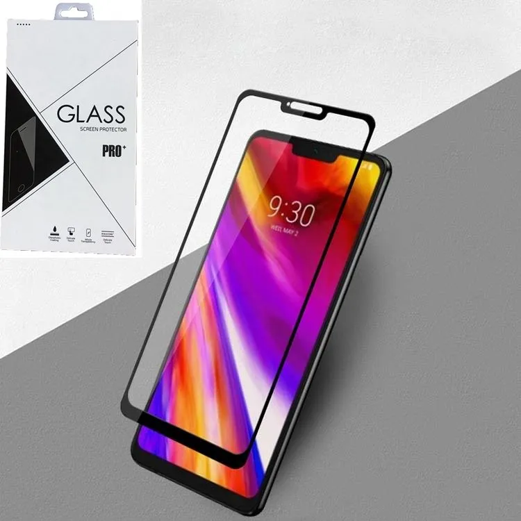 9H Full Cover Tempered Glass Screen Protector Silk Print för LG Style 5 Stylo 4 K40 Q6 Q7 G6 G7 100PCS / LOT Retail Package