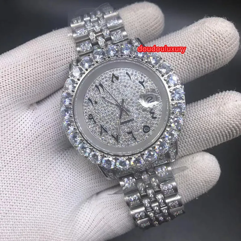 Ensemble de broches diamant montre de mode pour hommes diamant en acier inoxydable Boutique montre arabe numérique échelle calendrier automatique Mechanic3020
