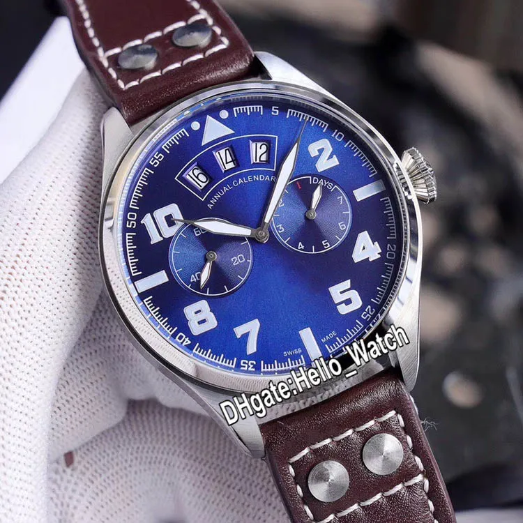 New Big Pilot Little Prince IW502703 Blue Dial 7 Day Power Reserve Automatic Mens Watch Steel Case Brown Leather Strap Watches Hel281z