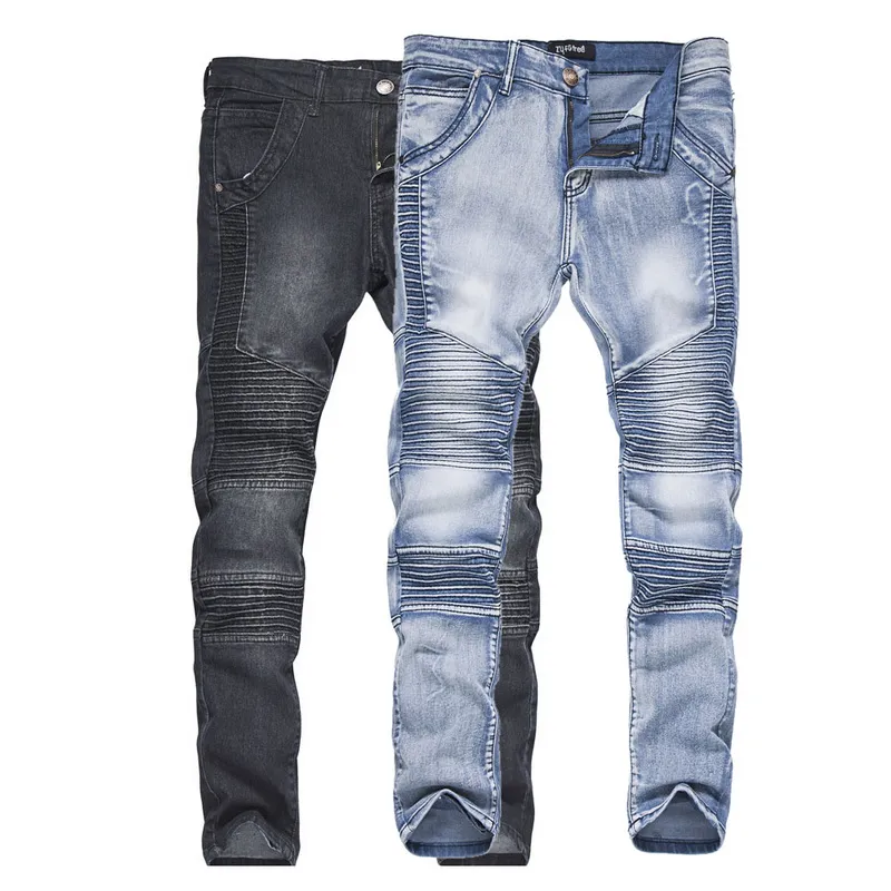 Puimentiua Mens Ripped Biker Jeans Hommes Mode Moto Slim Fit Moto Denim Pantalon 2018 Casual Détruit Effiloché Vente Chaude Pantalon