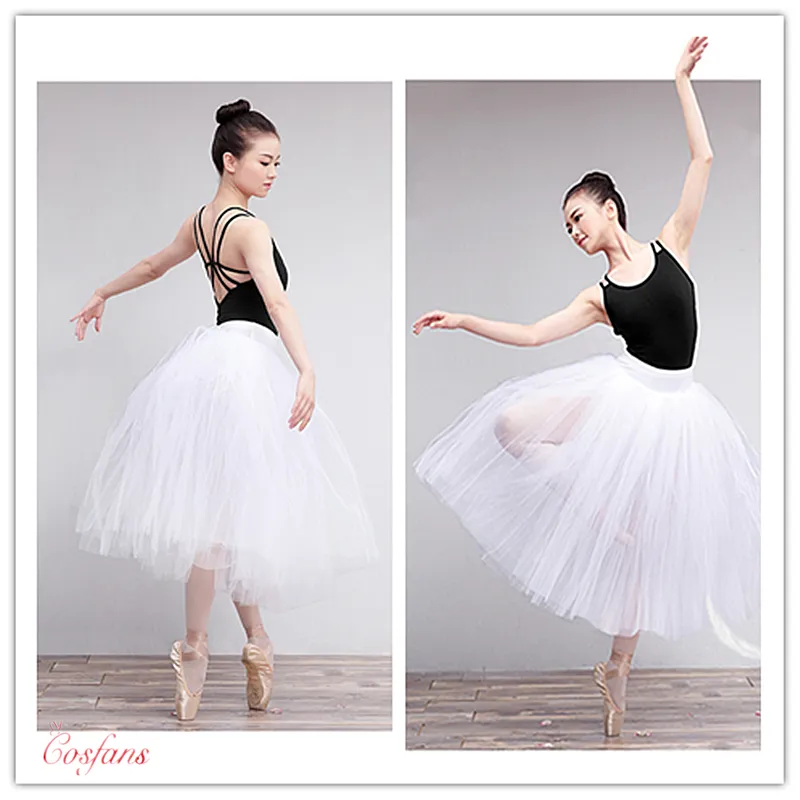 Tutu de Ballet Long blanc pour femmes, jupe de Ballet en Tulle lyrique avec sous-pantalon, Tutu de danse professionnel pour filles