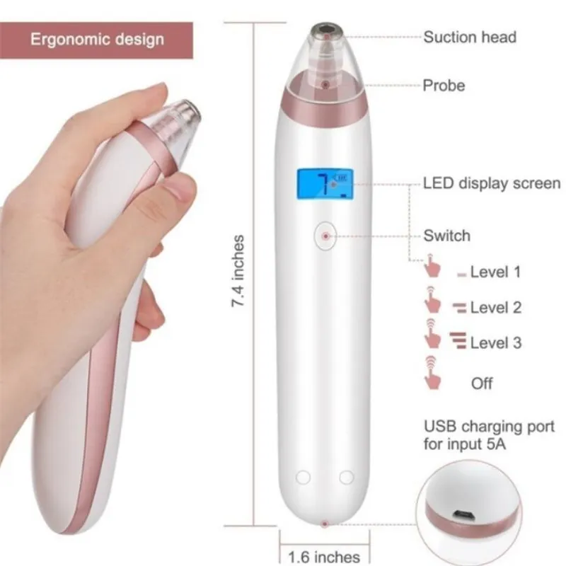 USB Blackhead Remover Skin Care Pore Blackhead Removal Vacuum Suction Tool Facial Dermabrasion Face Clean Machine R0486