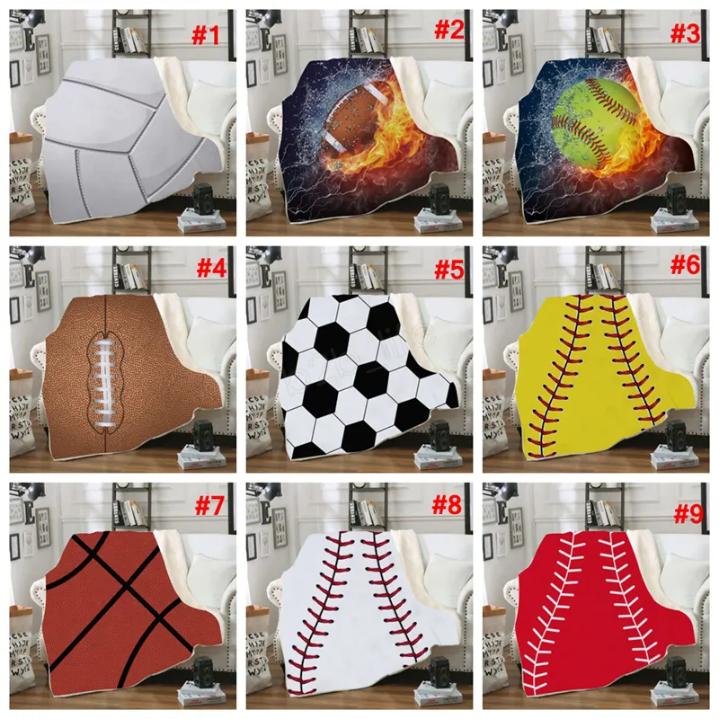 Baseball Sherpa Blanket 150*130cm Football Soccer Ball 3D Digital Printed Kids Winter Plush Shawl Couch sofa throw Fleece Wrap LJJA3028