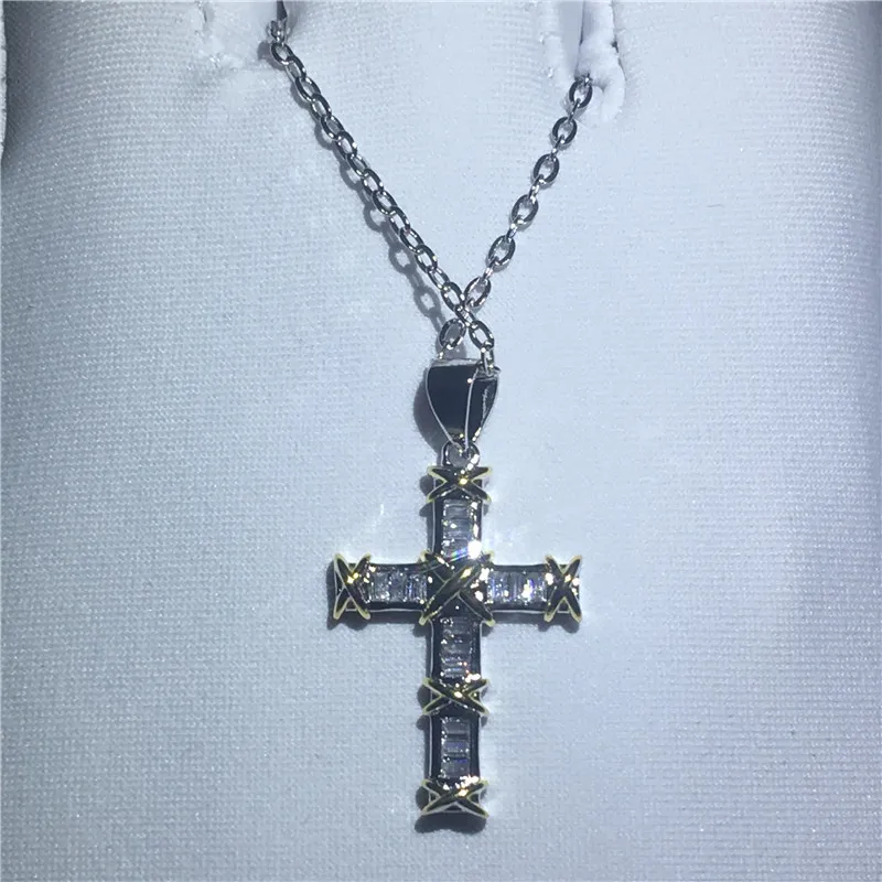 Christian Cross Pendant med halsband 925 Sterling Silver Bijoux 5a Zircon CZ Engagement Bröllopsängor för kvinnor Smycken