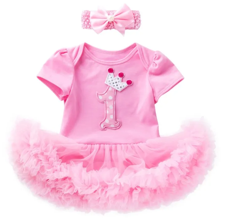 Pasgeboren Baby's Meisjes 1e 2e Verjaardag Kleed One-Piece Rompertjes Rokken Tutu's met Hoofdband Peuter Zuigeling Geschenken Party Kleding Set Crown