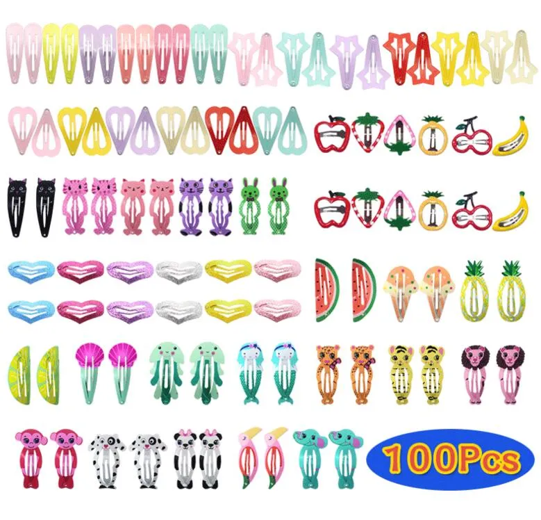 Nouveau 100 pièces/ensemble dessin animé Animal Fruit forme enfants filles mignon pince à cheveux crème glacée épingle à cheveux cheveux accessoires