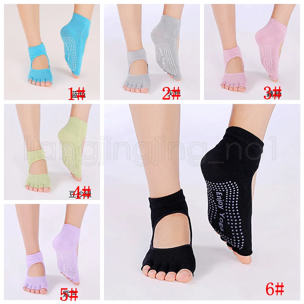 6styles Non-slip yoga socks backless Five fingers dance socks Ankle Women  Pilates Fitness open toe sock FFA2541