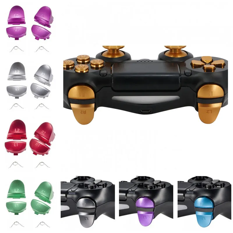 8 färger metall aluminium L1 R1 L2 R2 Trigger knappar för PS4 Controllers jdm001 jdm011 Alloy-knapp med fjädrar DHL FedEx EMS Free Ship