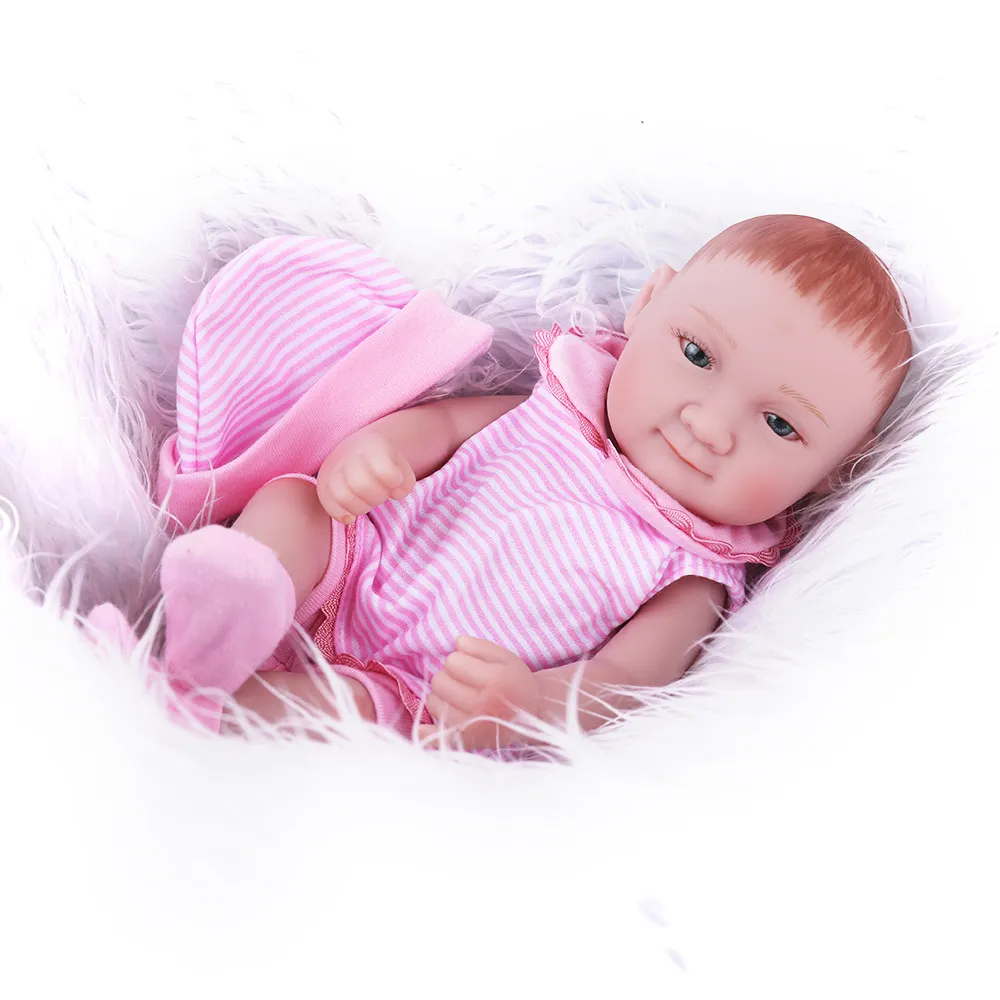 11inches Pink Jumpsuit Full Silicone Reborn Baby Dolls Lifelike Mini Real Dolls with Hat Realistic Bebes Reborn Babies Toys Bath Gift