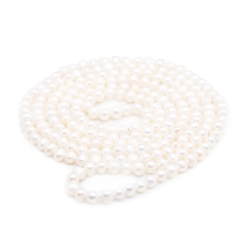 Hand knotted Beautiful 7-8mm natural white pink color black freshwater cultured pearl necklace 120cm fashion jewelry