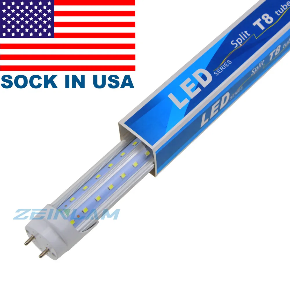 T8 LED Tube Light, 36W (80 watt ekvivalent), 6000K kall vit, klart lock, dubbeldämpad, G13 bas, ballast bypass - 25 pack